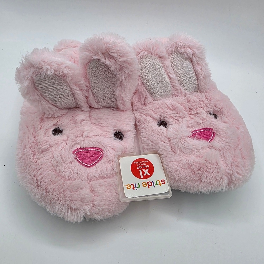 Stride Rite Fuzzy Bunny Faux Fur Pink Kids Slippers Size 13/1 XL House Shoes NEW